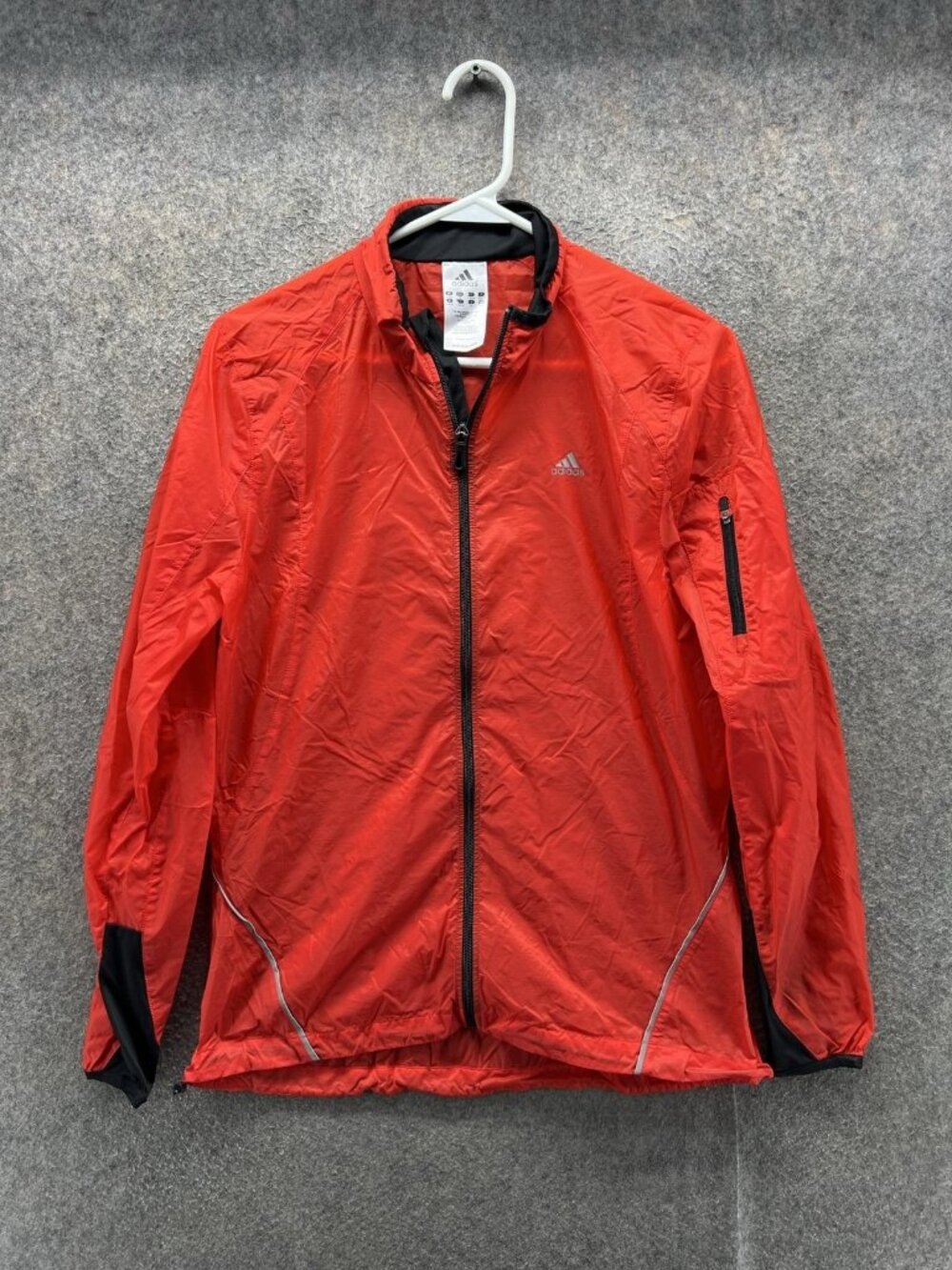Adidas Jacket Womens Small Red Windbreaker Full Zip Running Reflective Sport